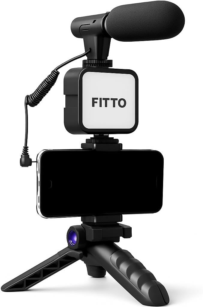 FITTO طقم فيتو VK-A10 الشامل للتدوين مع حامل ثلاثي وميكروفون ليوتيوب ووسائل التواصل الاجتماعي - Image 1