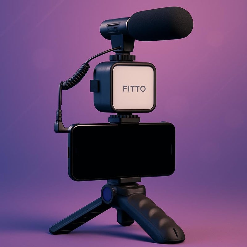 FITTO طقم فيتو VK-A10 الشامل للتدوين مع حامل ثلاثي وميكروفون ليوتيوب ووسائل التواصل الاجتماعي - Image 3