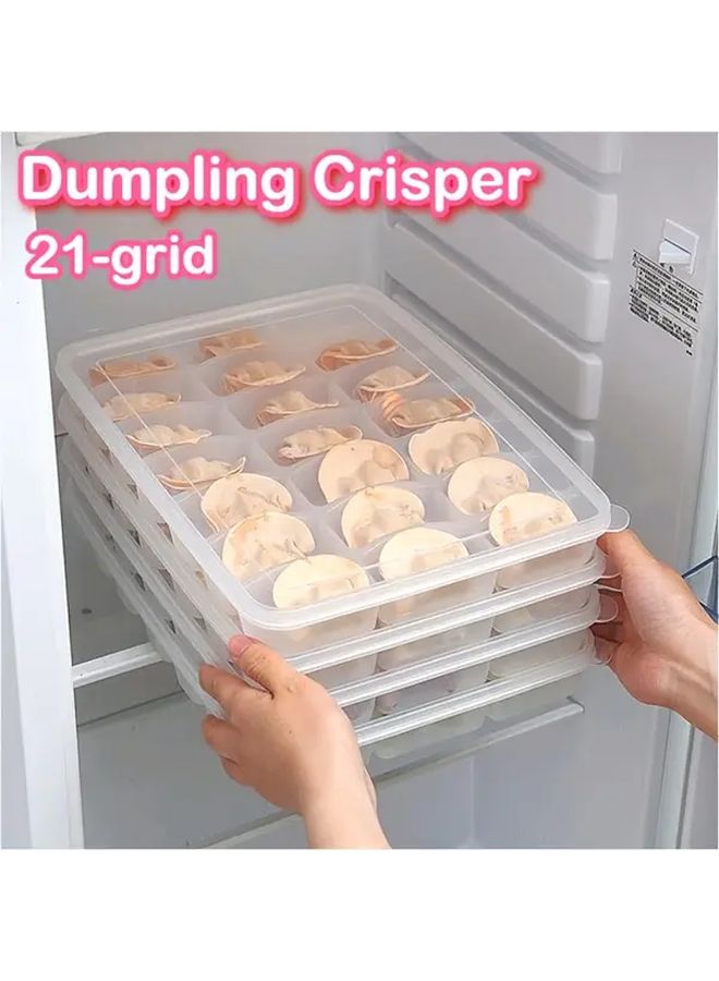 Transparent 21 Compartment Dumpling Freezer Container With Lid Large Wonton Organizer - Image 1