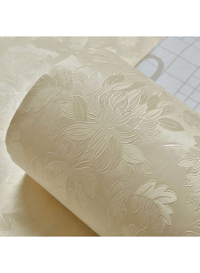 wolpin Wall Stickers Botanical Wallpaper ( 45 cms x 300 cms) Living Room, Bedroom, Textured Embossed Peony Roses Decal Floral Home Decoration, DIY Self Adhesive, White - Image 1
