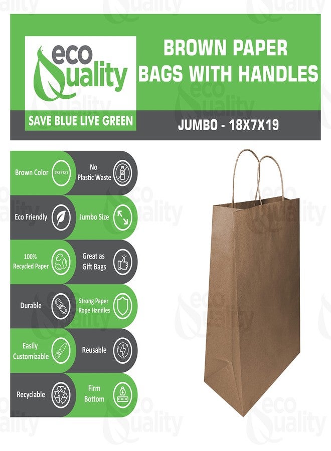 EcoQuality 18 x 7 x 19 Inch Kraft Paper Shopping Bags with Handle, 50 Pack - Image 2