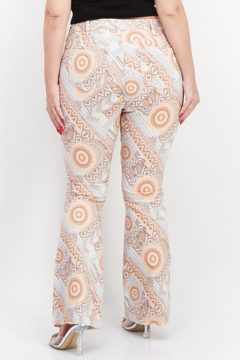 RIVER ISLAND Women Wide Leg Allover Print Pants, Beige - Image 3