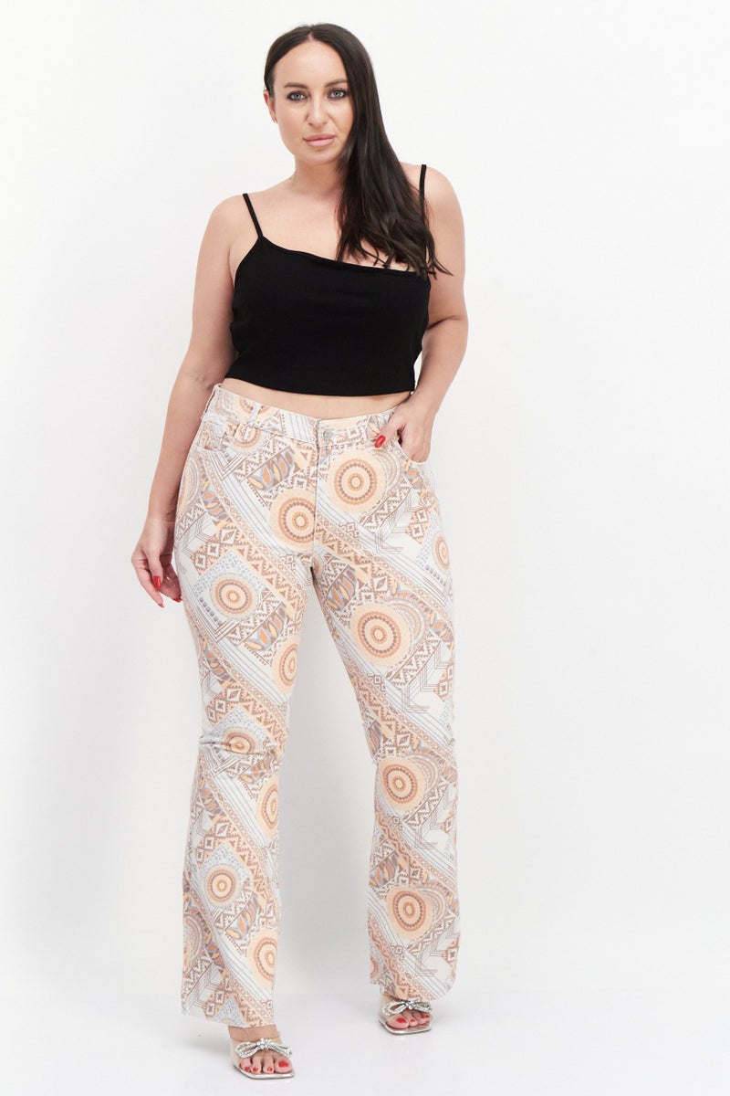 RIVER ISLAND Women Wide Leg Allover Print Pants, Beige - Image 4