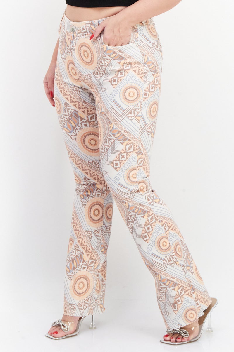 RIVER ISLAND Women Wide Leg Allover Print Pants, Beige - Image 2