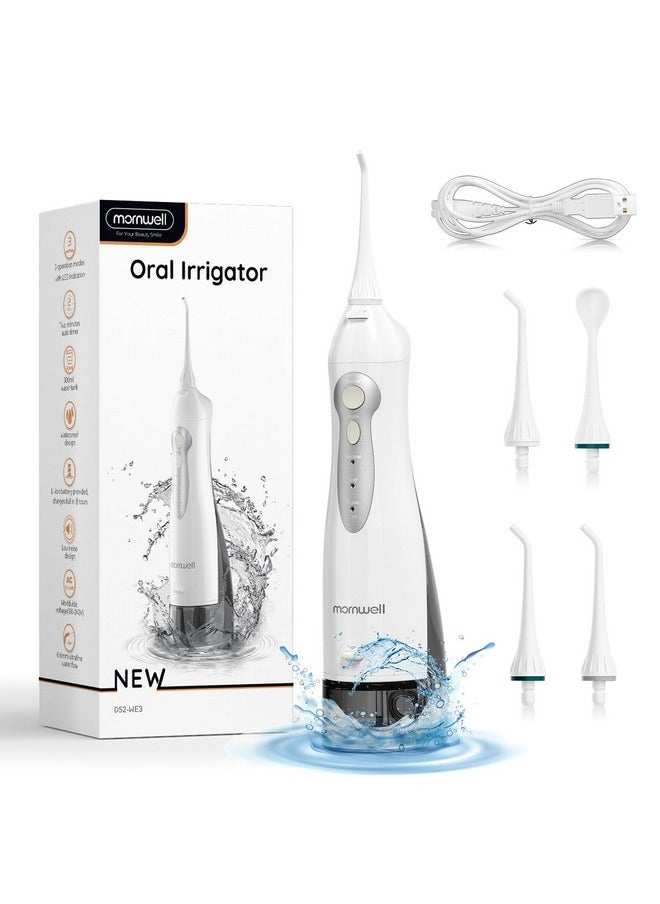 Mornwell Osser Cordless Mornwell Water Flossers For Teeth 300Ml Tank And 4 Jet Tips 3 Modes Portable Dental Oral Irrigator Braces Care Rechargeable Waterproof Portable Water Flosser White  - Image 1