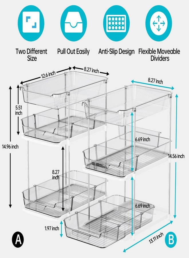 Delamu 2 Pack 3-Tier Bathroom Under Sink Organizers and Storage, Multi-Purpose Stackable Pantry Organization and Storage, Pull Out Clear Kitchen Bathroom Cabinet Organizer with Movable Dividers, Grey - Image 2