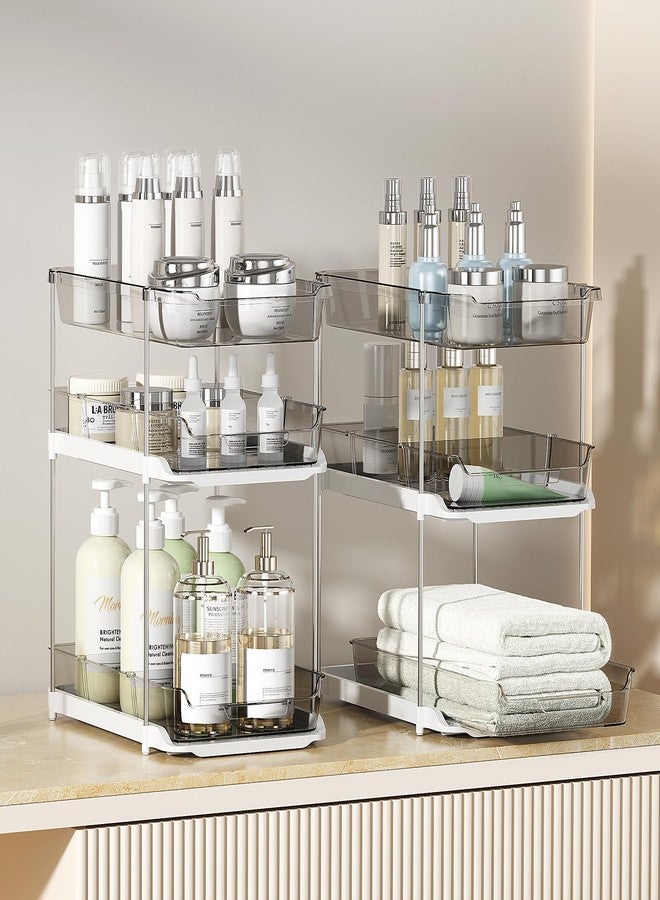 Delamu 2 Pack 3-Tier Bathroom Under Sink Organizers and Storage, Multi-Purpose Stackable Pantry Organization and Storage, Pull Out Clear Kitchen Bathroom Cabinet Organizer with Movable Dividers, Grey - Image 5