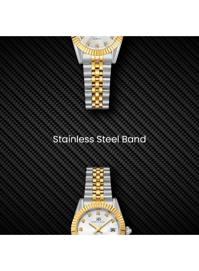 Kenneth Scott white Women's Stainless Steel Analog Watch K22536-TBTW - 26 mm for Women | Best Price UAE