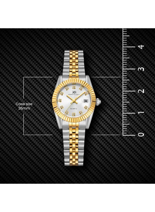 Kenneth Scott white Women's Stainless Steel Analog Watch K22536-TBTW - 26 mm for Women | Best Price UAE