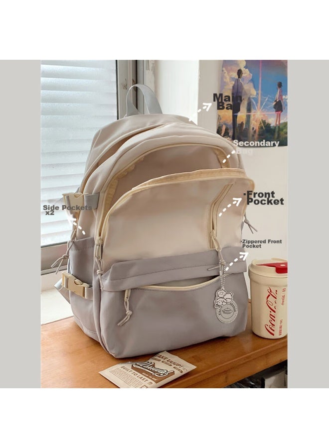 Landcase Backpack, Korean Style, Large Capacity For Primary School Students, Double Shoulder Bag For Girls, High School And Middle School Students, Campus Backpack, 1608 Gray And White - Image 2