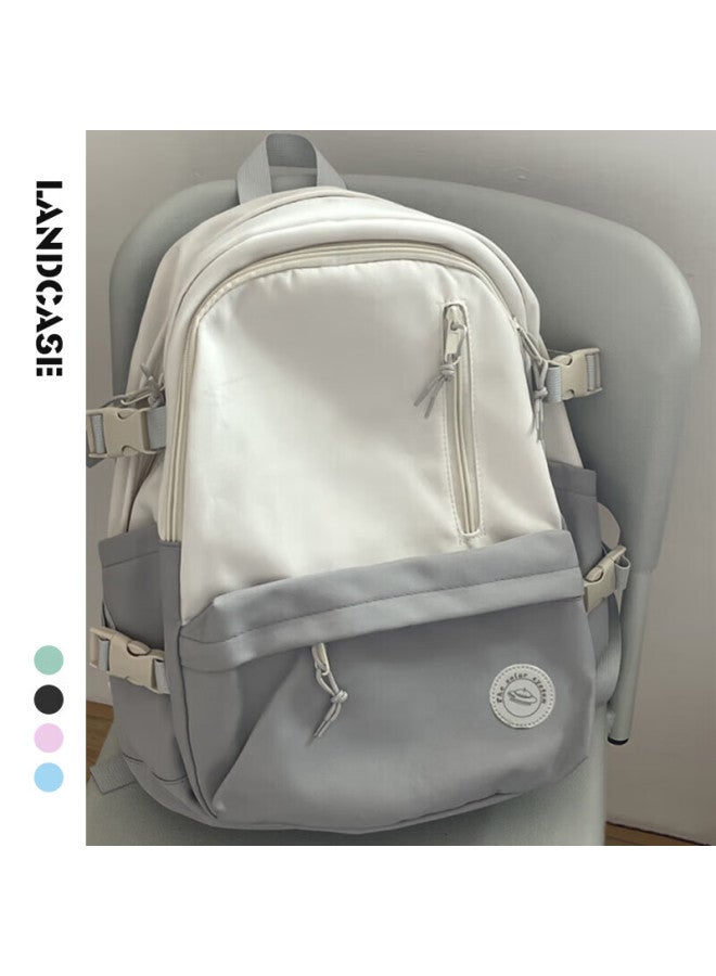 Landcase Backpack, Korean Style, Large Capacity For Primary School Students, Double Shoulder Bag For Girls, High School And Middle School Students, Campus Backpack, 1608 Gray And White - Image 1