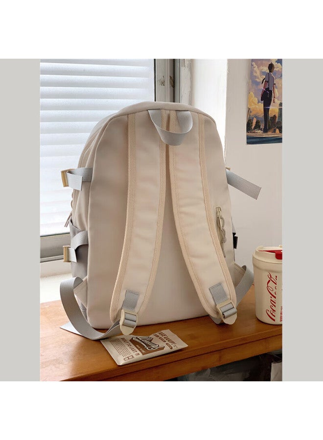 Landcase Backpack, Korean Style, Large Capacity For Primary School Students, Double Shoulder Bag For Girls, High School And Middle School Students, Campus Backpack, 1608 Gray And White - Image 3