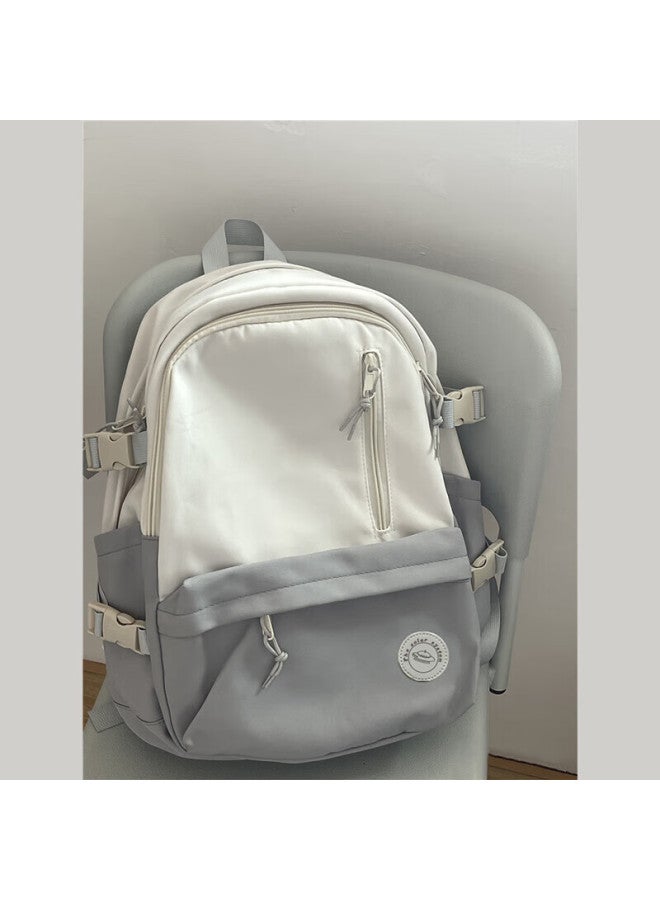 Landcase Backpack, Korean Style, Large Capacity For Primary School Students, Double Shoulder Bag For Girls, High School And Middle School Students, Campus Backpack, 1608 Gray And White - Image 4