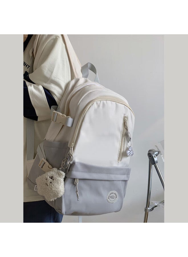 Landcase Backpack, Korean Style, Large Capacity For Primary School Students, Double Shoulder Bag For Girls, High School And Middle School Students, Campus Backpack, 1608 Gray And White - Image 5