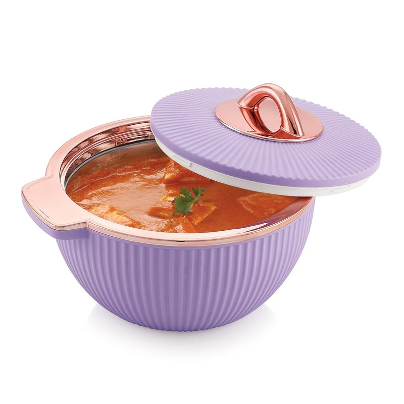 Liza Froyo Casserole 1 PC, Round PU Insulated Inner Stainless Steel Casserole with Lid & Metalizing Knob | BPA Free | Confident Grip Handle (FROYO 1450.) (Purple) - Image 2