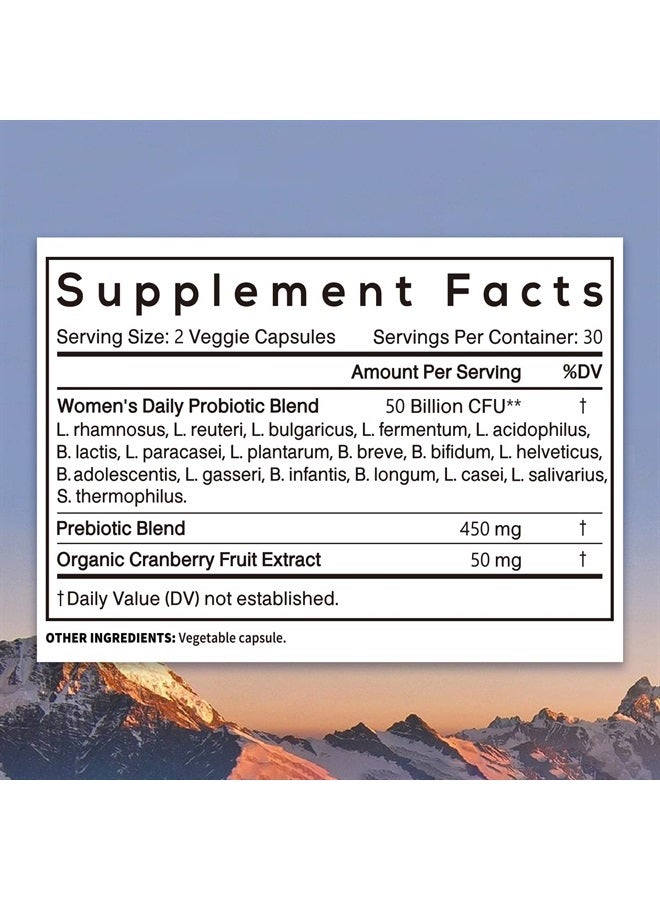 NewRhythm Women's Probiotics, Organic Cranberry for Feminine Health, 50 Billion CFU 18 Strains, No Refrigeration Needed, 60 Vegan Capsules - Image 2