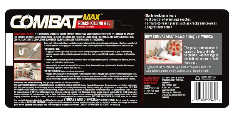 كومبات جل مكافحة الصراصير كومبات ماكس 60 جرام – مبيد صراصير سريع المفعول على شكل حقنة، طُعم فعال طويل الأمد للقضاء على الصراصير وأعشاشها داخل المنزل - Image 2