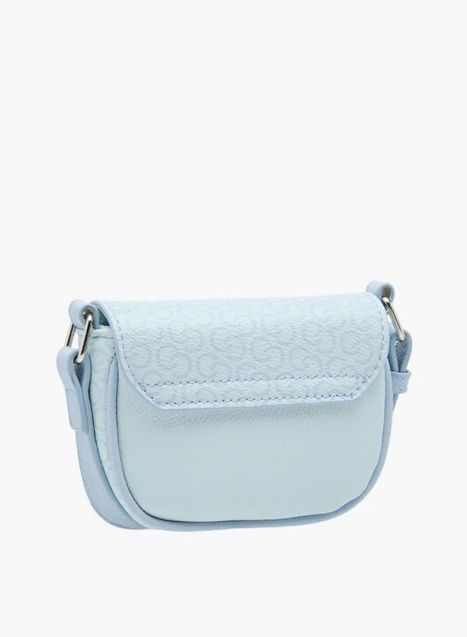 Celeste Monogram Print Crossbody Bag with Adjustable Strap and Flap Button Closure