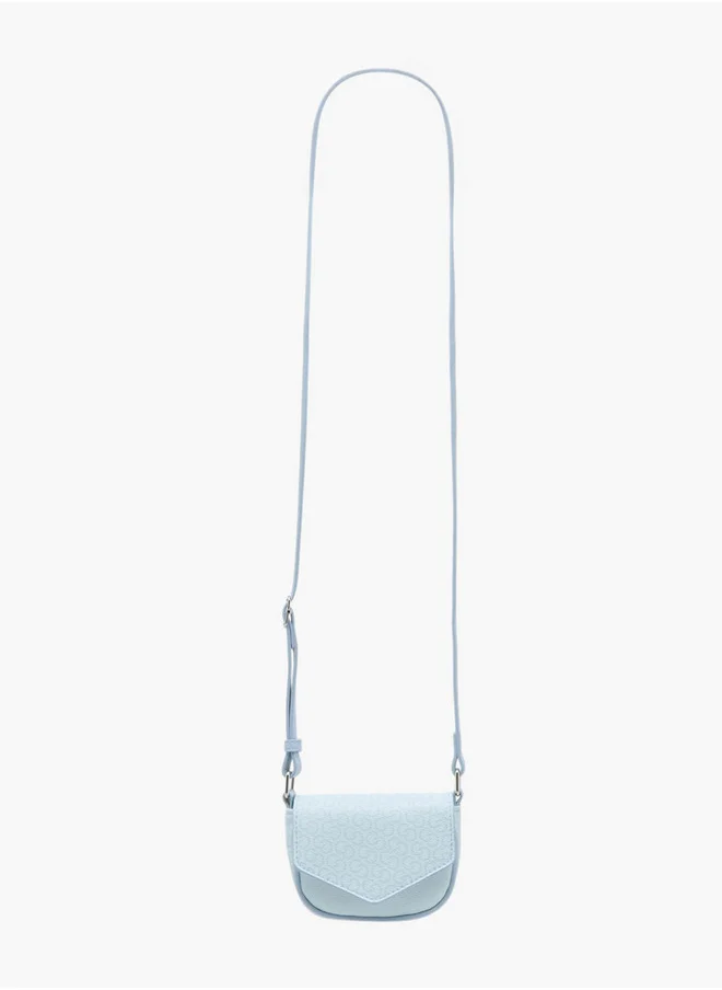 Celeste Monogram Print Crossbody Bag with Adjustable Strap and Flap Button Closure