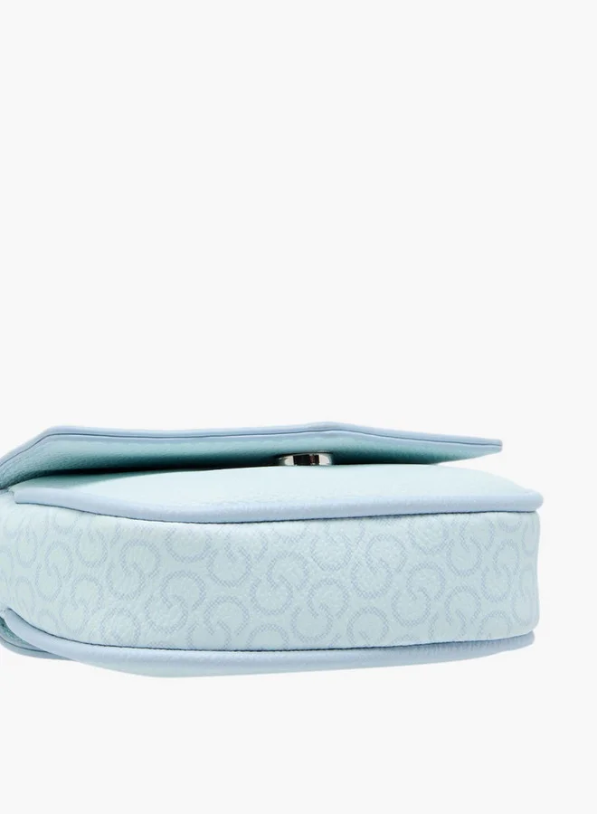 Celeste Monogram Print Crossbody Bag with Adjustable Strap and Flap Button Closure