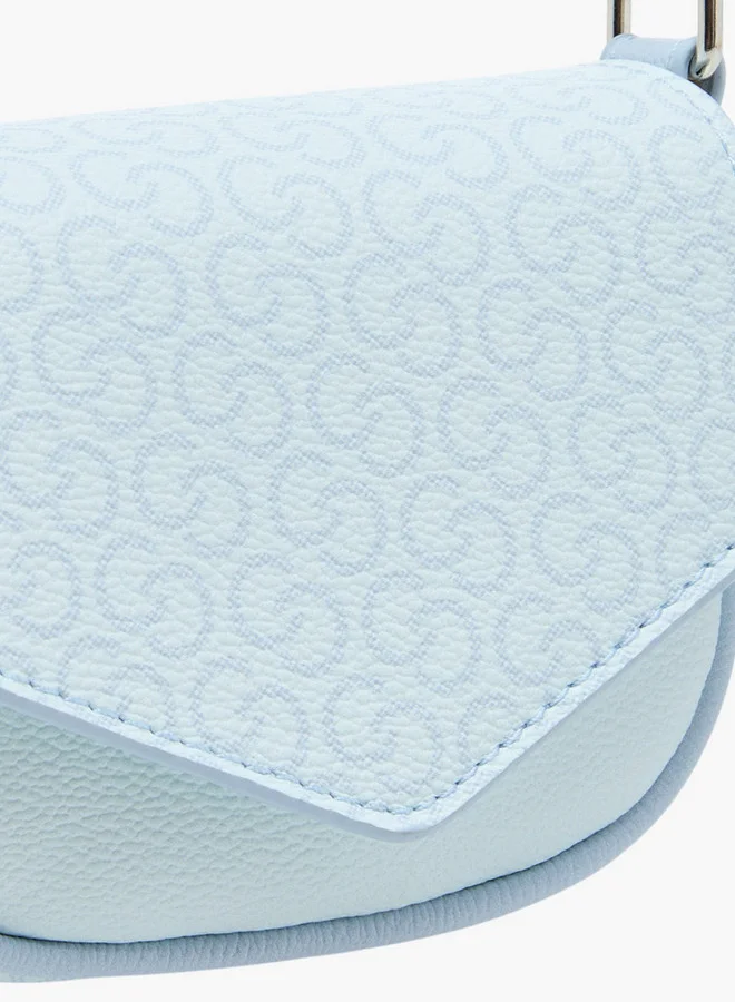 Celeste Monogram Print Crossbody Bag with Adjustable Strap and Flap Button Closure