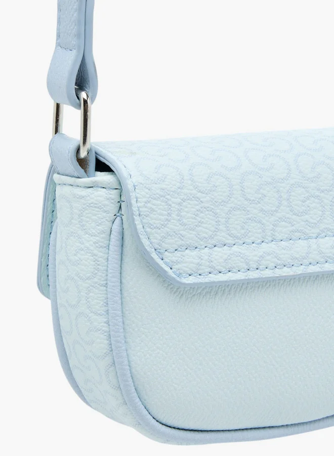 Celeste Monogram Print Crossbody Bag with Adjustable Strap and Flap Button Closure