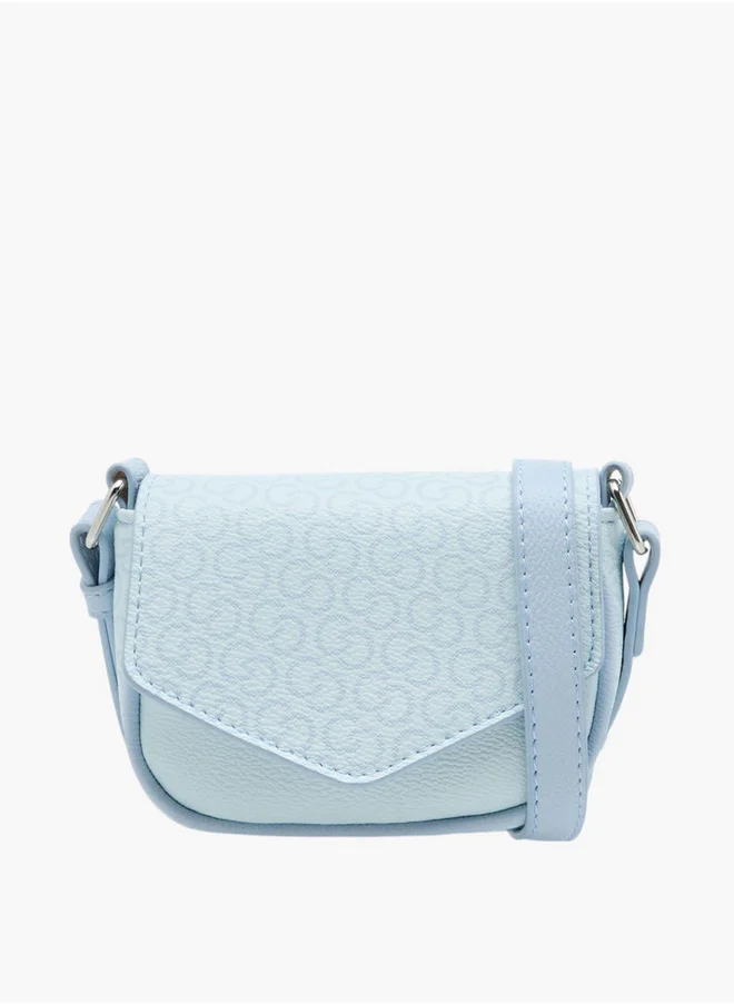 Celeste Monogram Print Crossbody Bag with Adjustable Strap and Flap Button Closure