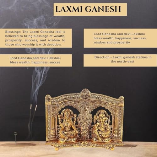 Lavanaya Silver Presents - Gold Plated Laxmi Ganesh Idol (22 cm X 5 cm X 15 cm) - Perfect Diwali, Wedding, Anniversary, and Housewarming Gift with Velvet Box Included - Image 4