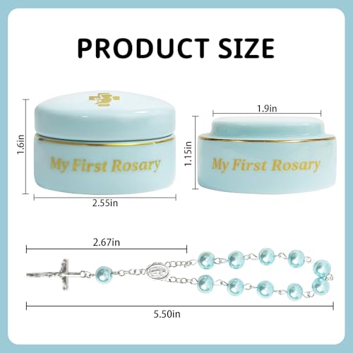 TBTFW My First Rosary, Baptism Rosary for Boys and Ceramic Keepsake Box, Shower Rosary Beads, Used for Newborn Baptism Ceremony(Blue) - Image 2