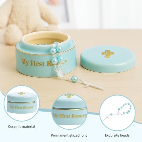 TBTFW My First Rosary, Baptism Rosary for Boys and Ceramic Keepsake Box, Shower Rosary Beads, Used for Newborn Baptism Ceremony(Blue) - Image 3