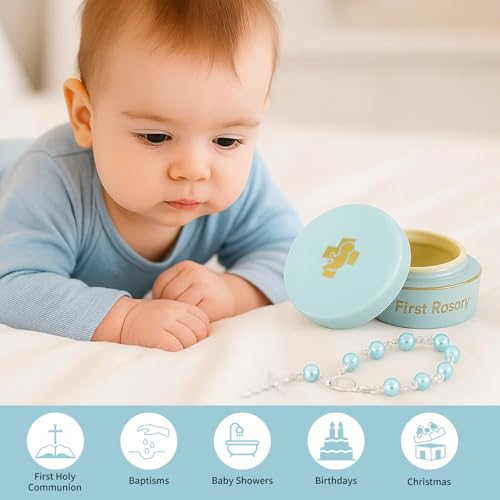 TBTFW My First Rosary, Baptism Rosary for Boys and Ceramic Keepsake Box, Shower Rosary Beads, Used for Newborn Baptism Ceremony(Blue) - Image 4