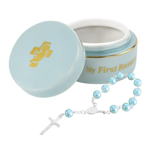 TBTFW My First Rosary, Baptism Rosary for Boys and Ceramic Keepsake Box, Shower Rosary Beads, Used for Newborn Baptism Ceremony(Blue) - Image 1