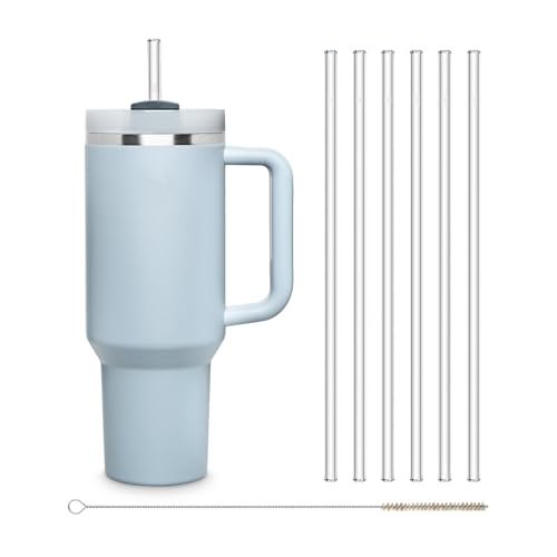 HÃ–LM Halm Glass Straws 6x 12 inch Long Replacement Straw for Stanley Quencher Cup 40 oz & 30 oz Plastic-Free Cleaning Brush - Reusable Drinking Straw Dishwasher Safe Made in Germany - Image 1