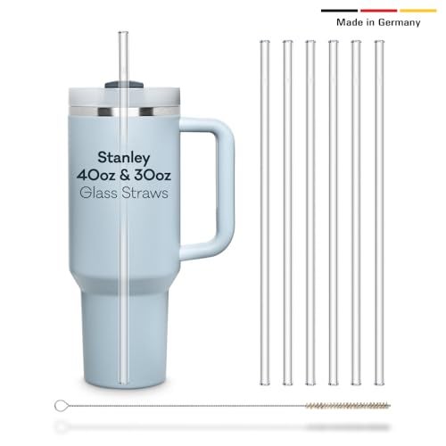 HÃ–LM Halm Glass Straws 6x 12 inch Long Replacement Straw for Stanley Quencher Cup 40 oz & 30 oz Plastic-Free Cleaning Brush - Reusable Drinking Straw Dishwasher Safe Made in Germany - Image 2