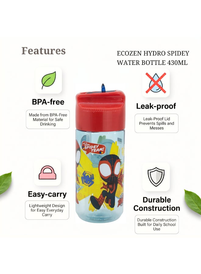 Stor Marvel Spidey Ecozen Hydro Water Bottle for Kids – 430ml BPA-Free Reusable Leak-Proof Drinking Bottle with Flip-Top Lid, Lightweight Durable School Sports Travel Bottle for Boys & Girls - Image 5