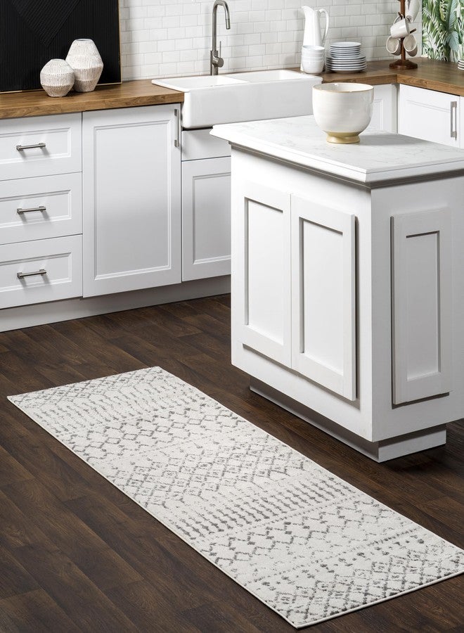 nuLOOM 2x6 Moroccan Blythe Area Rug, Grey, Faded Bohemian Design, Stain Resistant, For Bedroom, Dining Room, Living Room, Hallway, Office, Kitchen, Entryway - Image 1