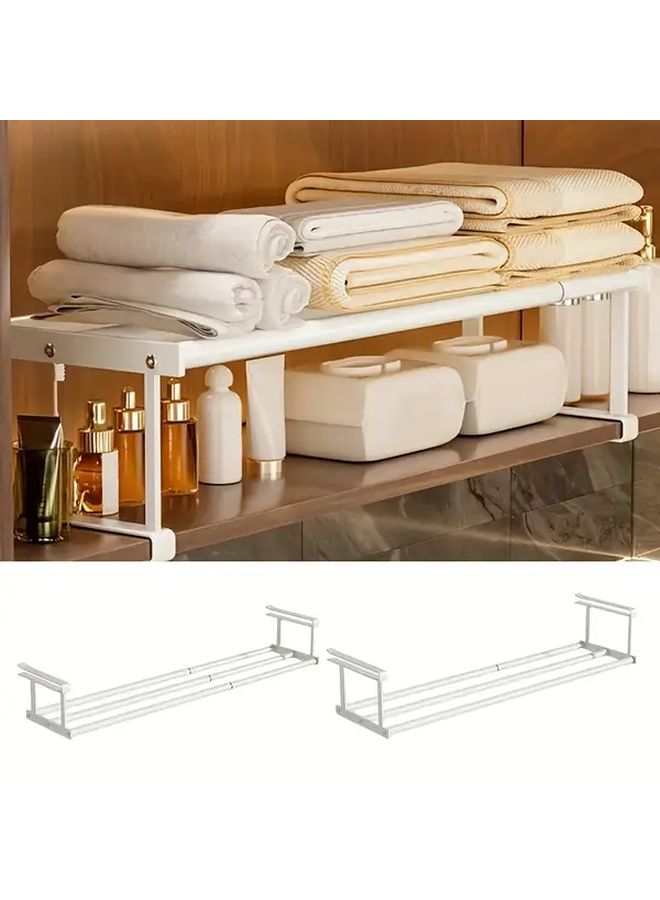 White Expandable Adjustable Shoe Rack Space Saving Under Cabinet Storage - Image 5