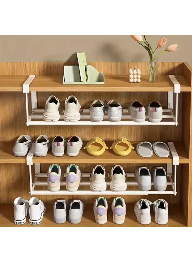 White Expandable Adjustable Shoe Rack Space Saving Under Cabinet Storage - Image 4