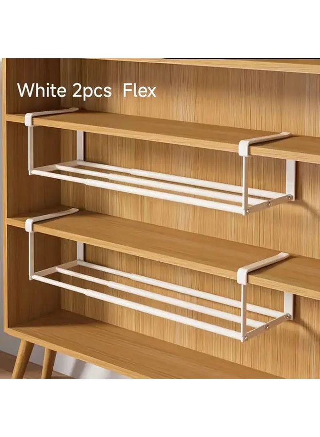 White Expandable Adjustable Shoe Rack Space Saving Under Cabinet Storage - Image 2