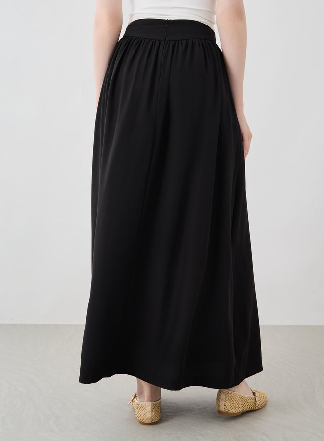 Take Two Take Two Solid Buttoned A-Line Maxi Skirt  - Image 4
