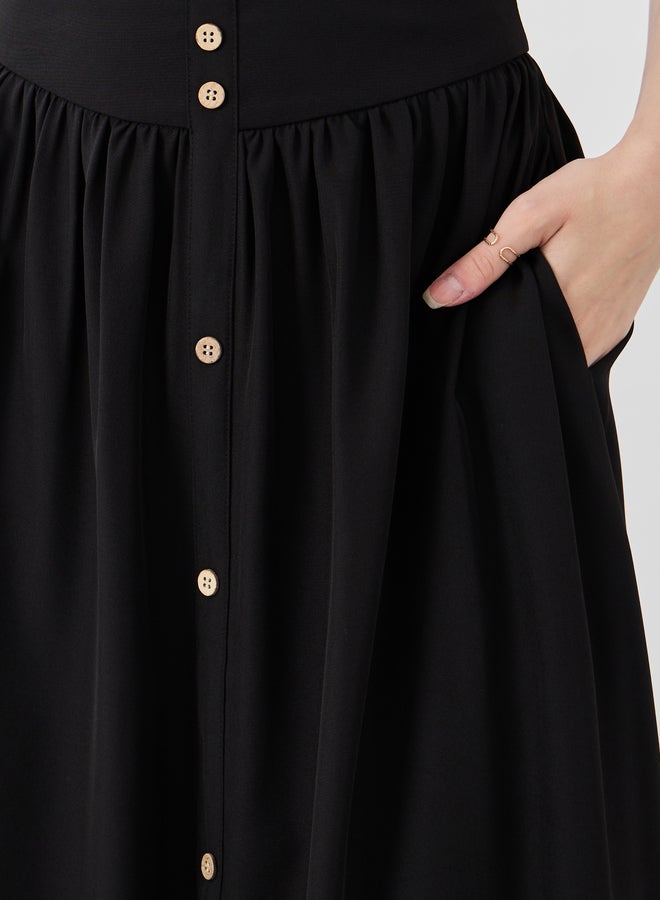 Take Two Take Two Solid Buttoned A-Line Maxi Skirt  - Image 3