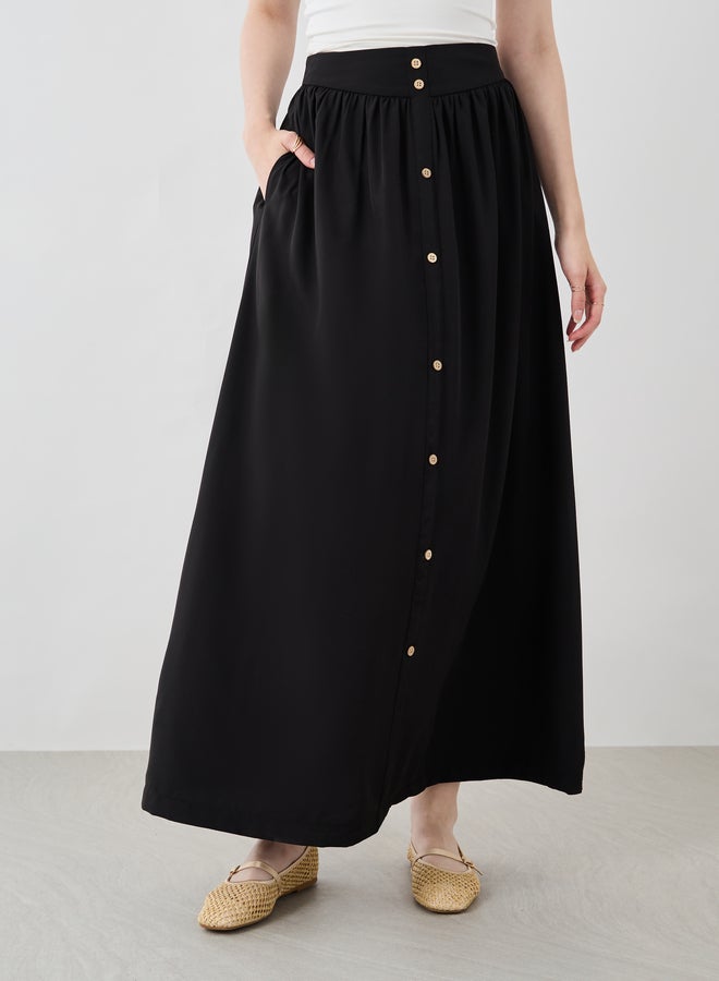 Take Two Take Two Solid Buttoned A-Line Maxi Skirt  - Image 2