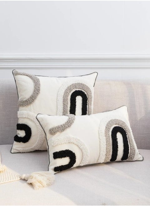 One Piece Of Embroidered Cotton Cushion Cover with Bohemian Embroidered And Furry Patterns Soft And Elegant And Modern Feeling Without Filling