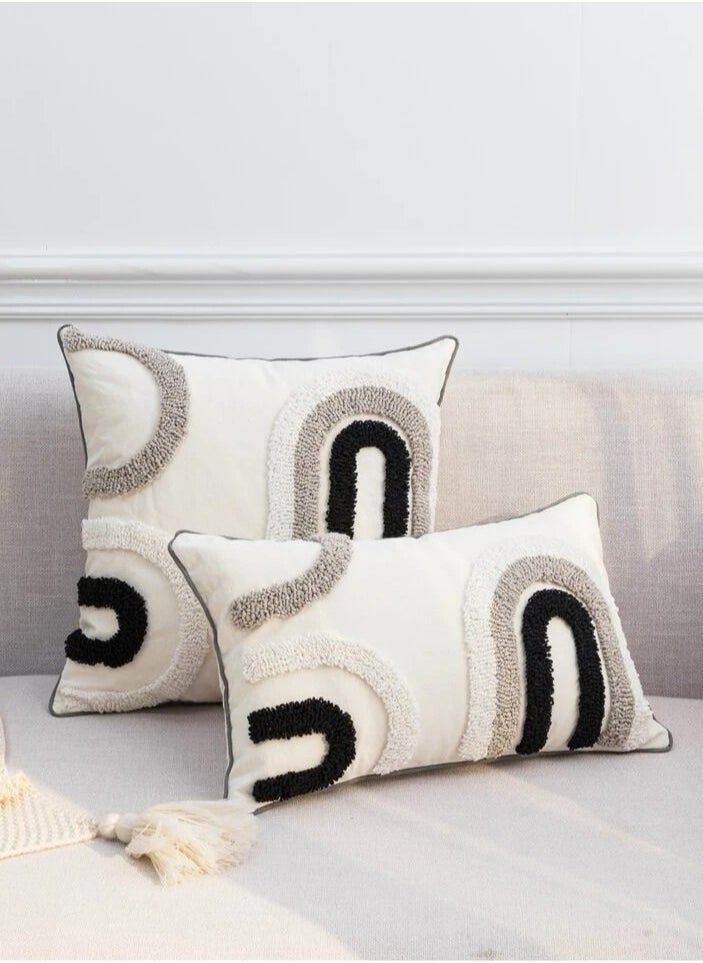 AL-HRAER - One Piece Of Embroidered Cotton Cushion Cover with Bohemian Embroidered And Furry Patterns Soft And Elegant And Modern Feeling Without Filling - Image 1