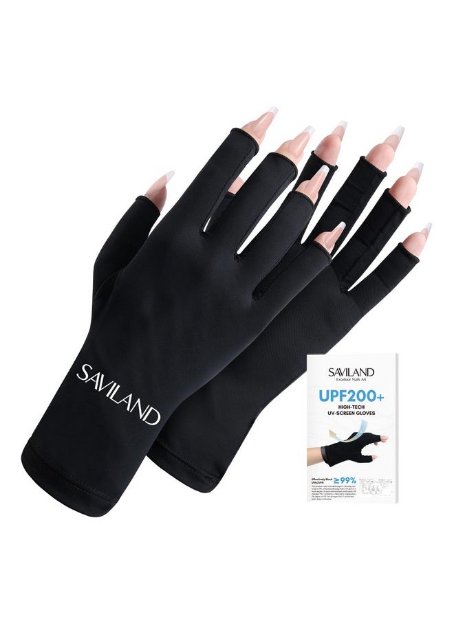 Saviland Uv Gloves For Nails: Professional Upf200+ Uv Gloves For Gel Manicures Anti Uva & Uvb 999+ Gloves For Gel Nail Lamp Fingerless Uv Light Gloves For Gel Nails Prevent Hands From Uv Harm (Black)  - Image 1