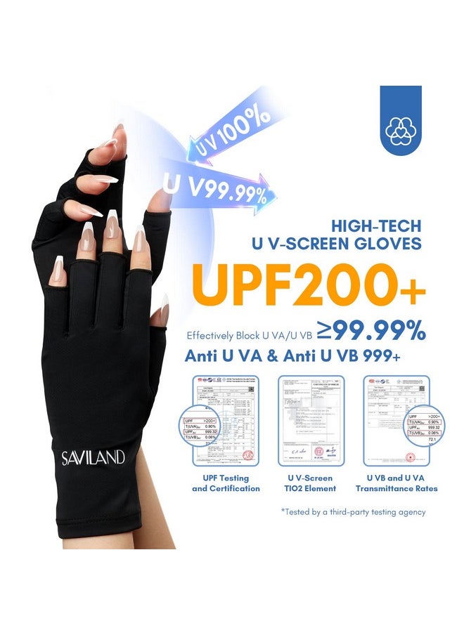 Saviland Uv Gloves For Nails: Professional Upf200+ Uv Gloves For Gel Manicures Anti Uva & Uvb 999+ Gloves For Gel Nail Lamp Fingerless Uv Light Gloves For Gel Nails Prevent Hands From Uv Harm (Black)  - Image 2