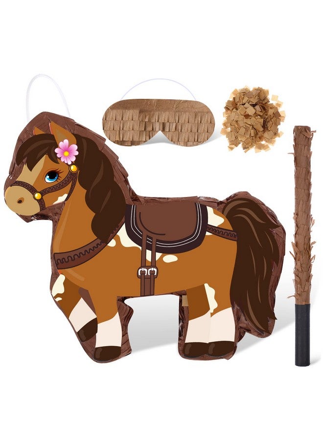 Harrycle Horse Pinata Bundle Horse Party Pinata Set Include Brown Horse Pinata Bat Stick Blindfold Mask For Horse Theme Birthday Cowboy Party Carnival Pinata Game Decor Supplies 15 X 13.4 X 3.2 Inch - Image 1