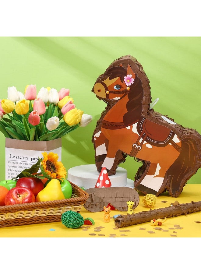Harrycle Horse Pinata Bundle Horse Party Pinata Set Include Brown Horse Pinata Bat Stick Blindfold Mask For Horse Theme Birthday Cowboy Party Carnival Pinata Game Decor Supplies 15 X 13.4 X 3.2 Inch - Image 5