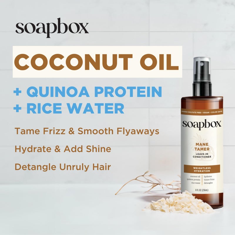 Soapbox Leave-In Conditioner, Mane Tamer, Leave in Conditioner Spray to Tame Frizz, Smooth Fly Aways, Hydrate, Add Shine & Detangle Dry, Damaged Hair, Paraben Free, Vegan, 8oz - Image 5