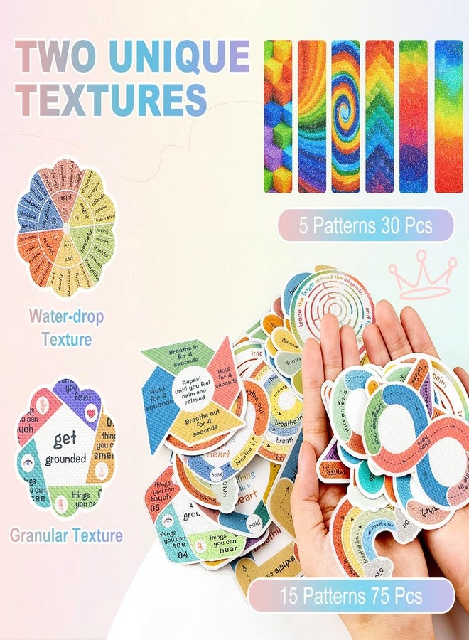imdbean 105 Pcs Anxiety Sensory Stickers, 2 Textured Surface Calm Stickers Anti Stress Anxiety Relief Items Adhesive Tactile Fidget Tool for Classroom Desk Adults Teens Anxiety Relief - Image 2